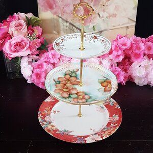 Handmade Floral 3-Tier Farmhouse Cake Stand Dessert Serving Tray Christmas Gift